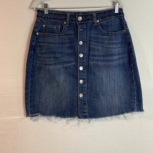 Maurices Denim Pencil Skirt Sz 5/6  Button Up Embroidered Pockets Distressed